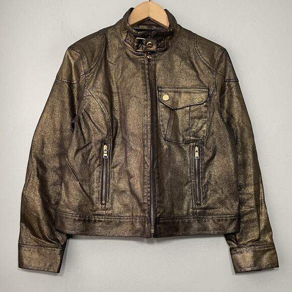 LRL Ralph Lauren Denim Jacket Size Large Black Gold Metallic Grunge Indie Sleaze - Picture 1 of 12